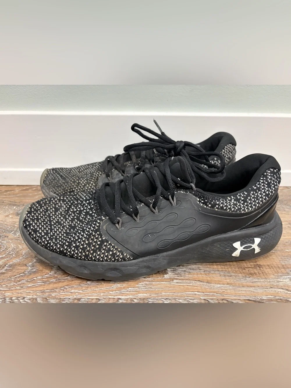 Under Armour Black Knit Running Sneakers with White Accent, Men’s Size 12